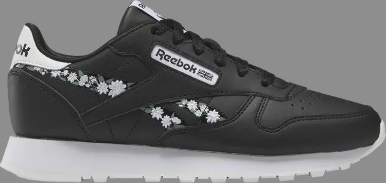 

Кроссовки classic leather big kid 'flower crowns - black white' Reebok, белый