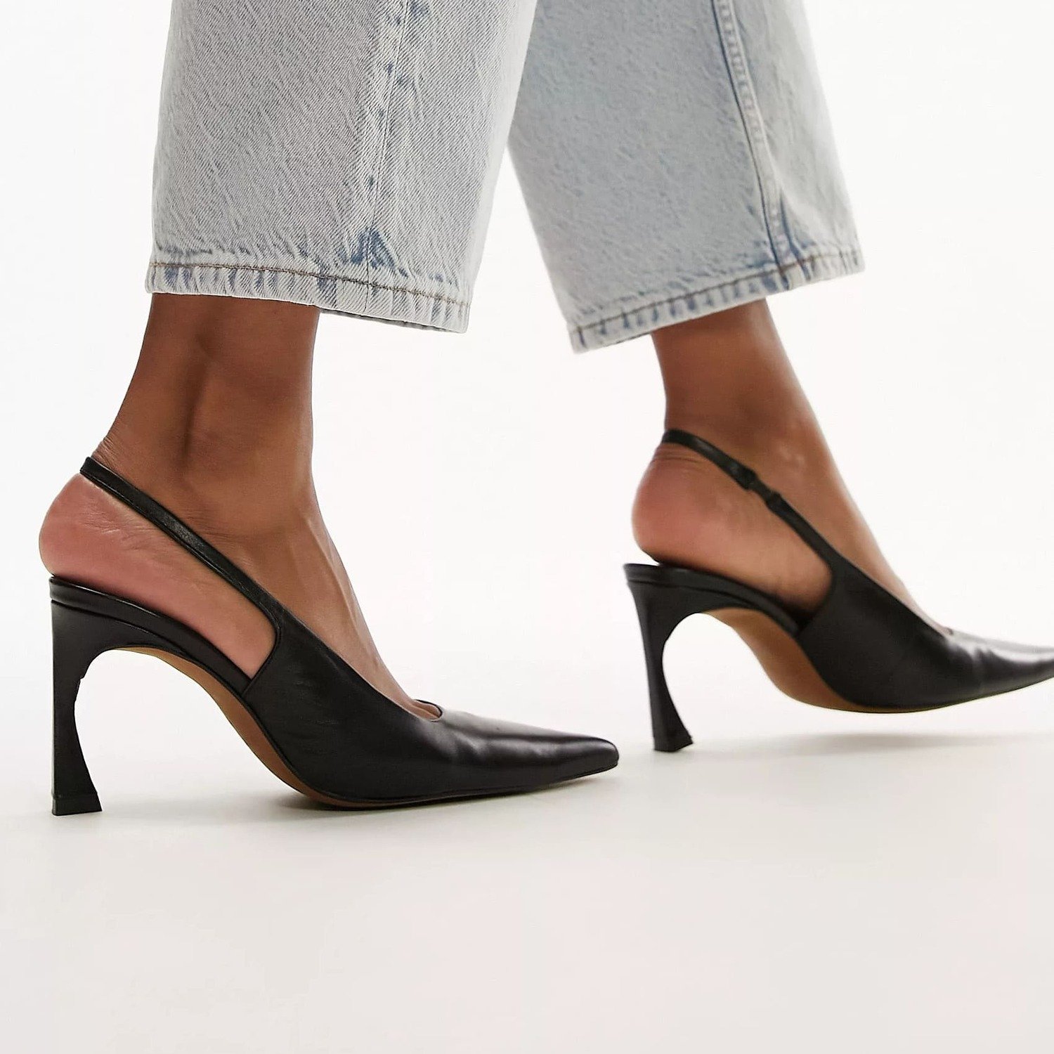 

Туфли-лодочки Topshop Coy Premium Leather Sling Back Heeled, черный