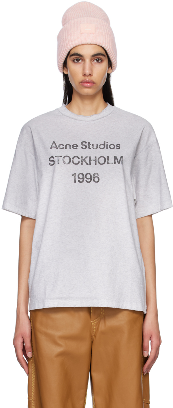

Серая футболка с принтом Acne Studios, Серый