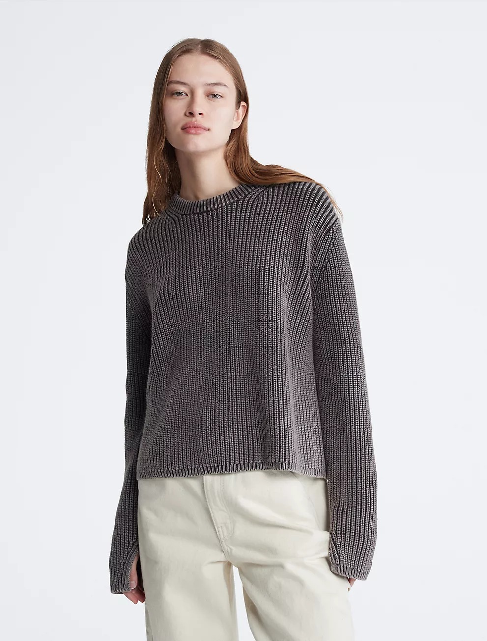 

Свитер Calvin Klein Smooth Cotton Chunky Knit Crewneck, серый