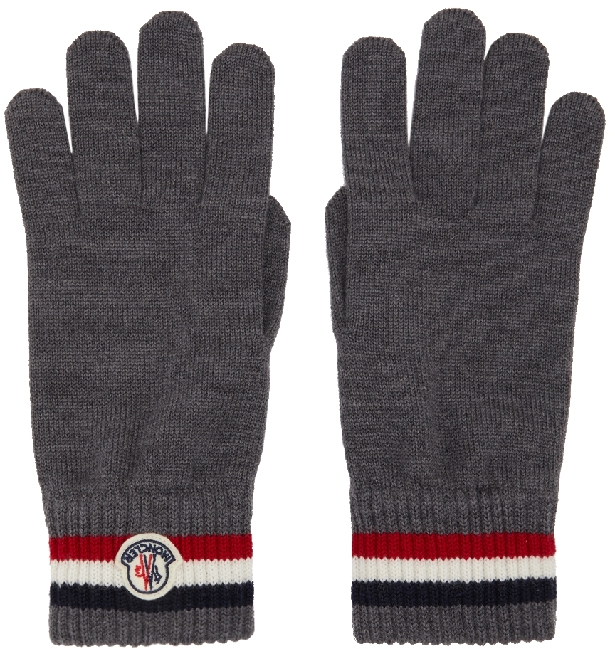 

Серые шерстяные перчатки в полоску Moncler