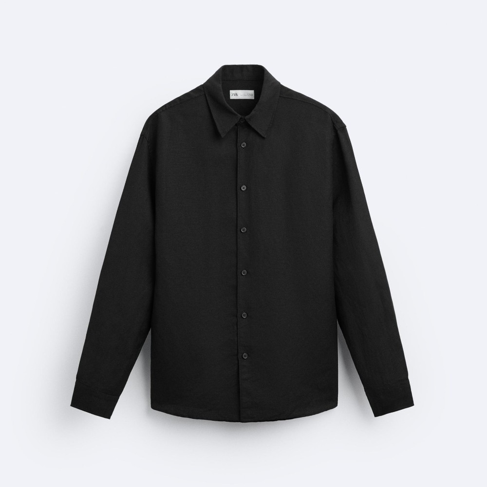 Рубашка Zara Viscose/linen Blend, черный рубашка zara linen with pocket черный