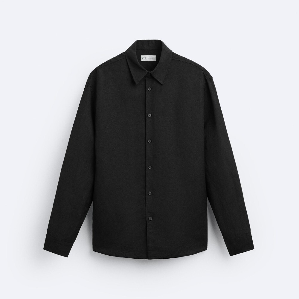 

Рубашка Zara Viscose/linen Blend, черный