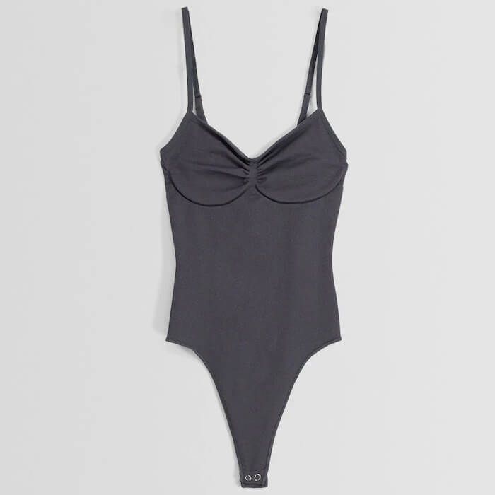

Боди на бретелях Bershka With Gathered Front, темно-серый