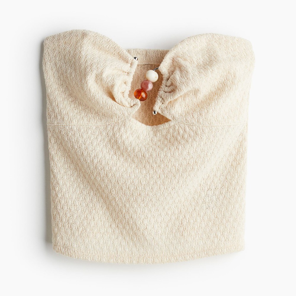 

Топ H&M Bead-detail Textured-knit Tube, светло-бежевый
