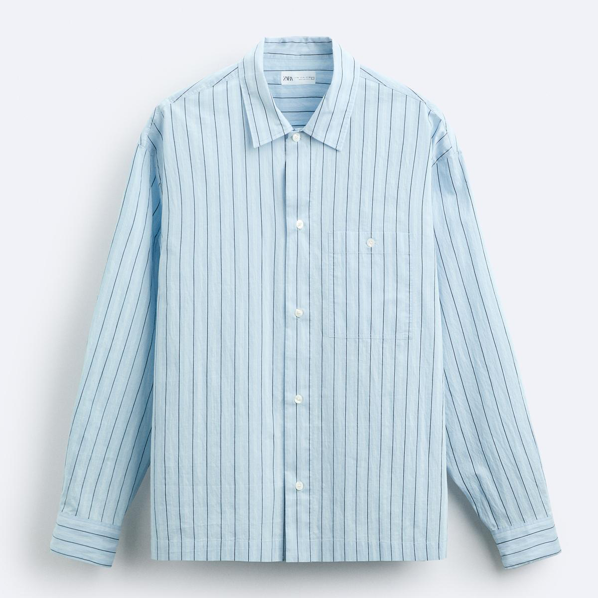 Рубашка Zara Striped Textured, голубой