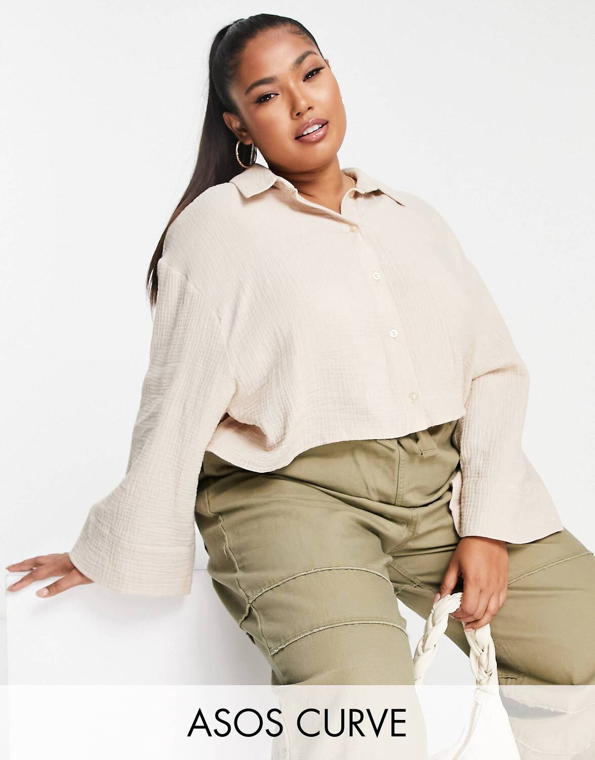 

Рубашка с жатой отделкой из натурального камня ASOS DESIGN Curve