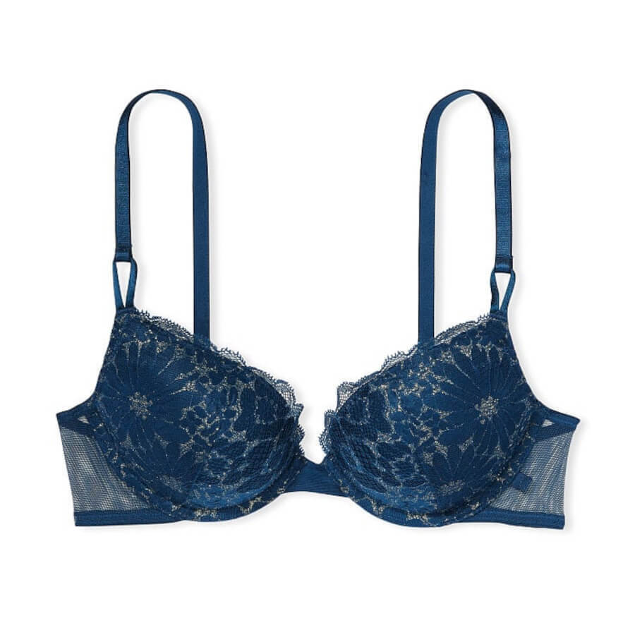 

Бюстгальтер на косточках Victoria's Secret Sexy Tee Lace Push-Up, синий/серебряный