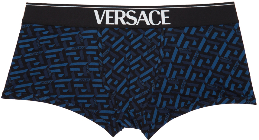 

Синие трусы-боксеры с принтом Greca Versace Underwear