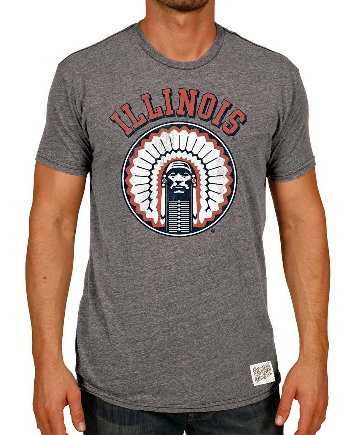 

Мужская футболка heather grey illinois fighting illini в винтажном стиле tri-blend Original Retro Brand, мульти