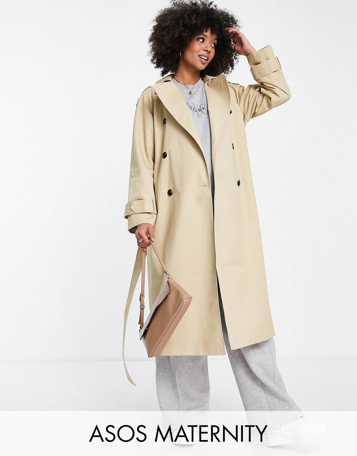 

Удлиненный тренч с камнем ASOS DESIGN Maternity, Серый