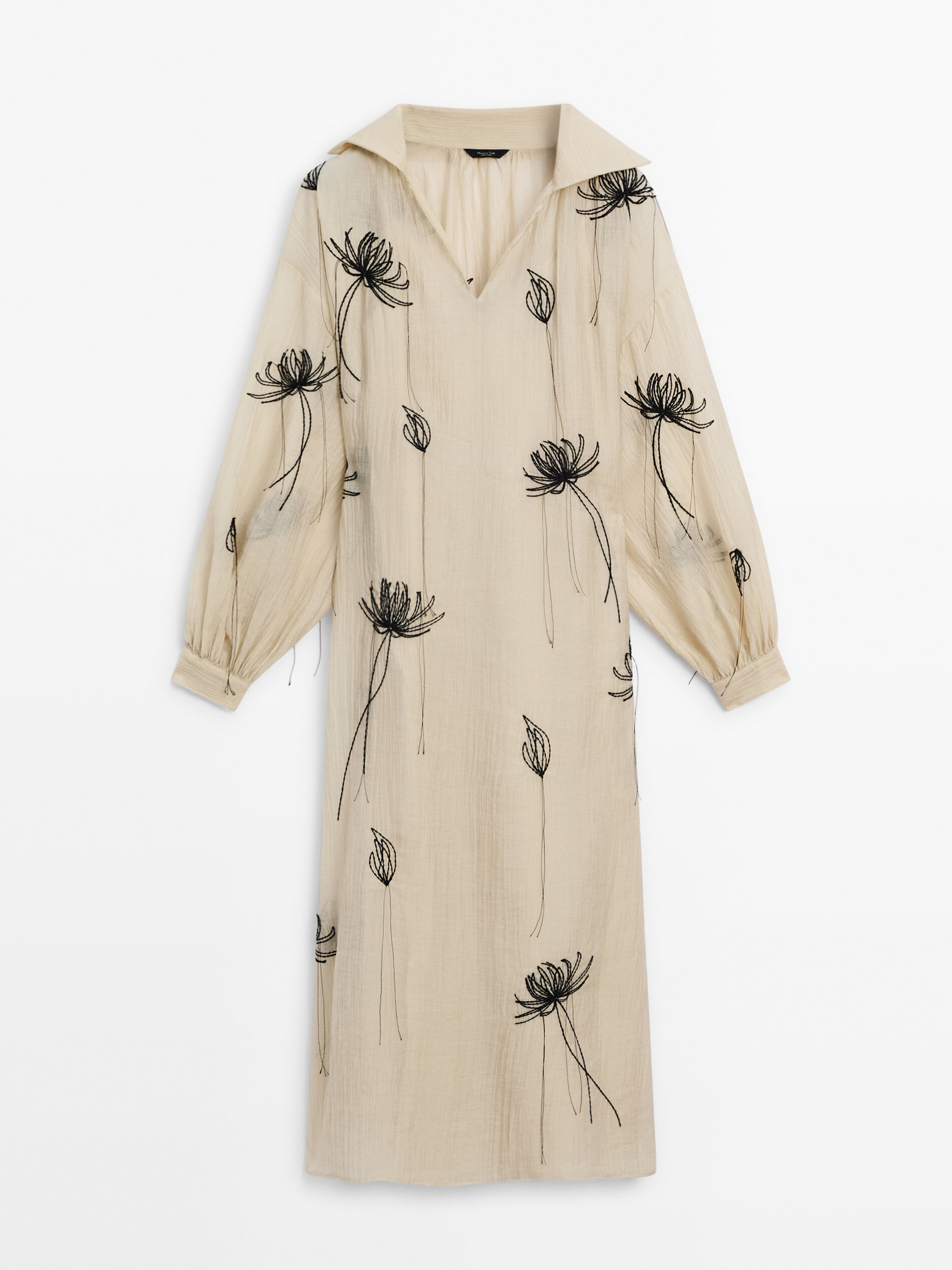 Платье Massimo Dutti Embroided Print, кремовый