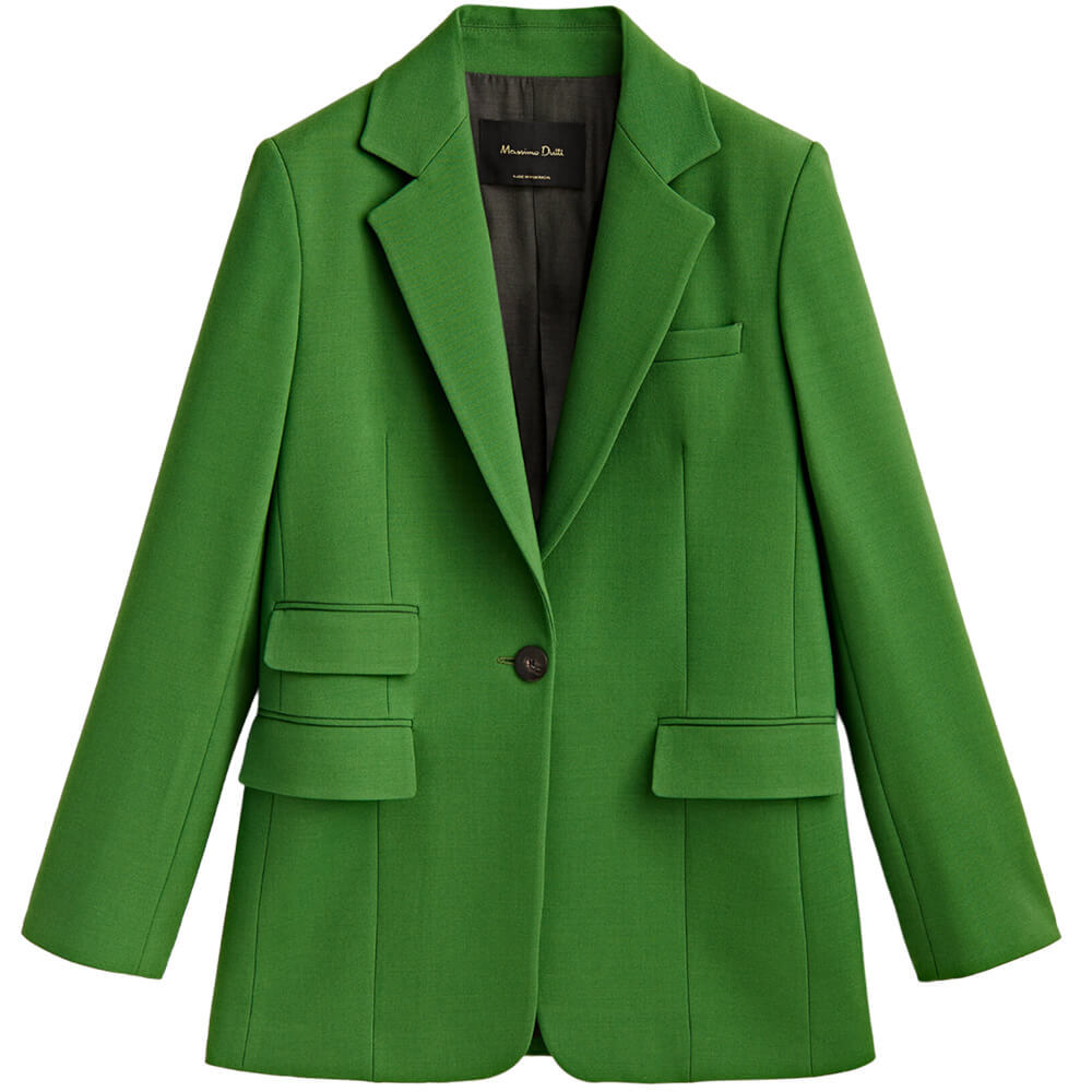 

Пиджак Massimo Dutti Wool Blend Single-button, зеленый