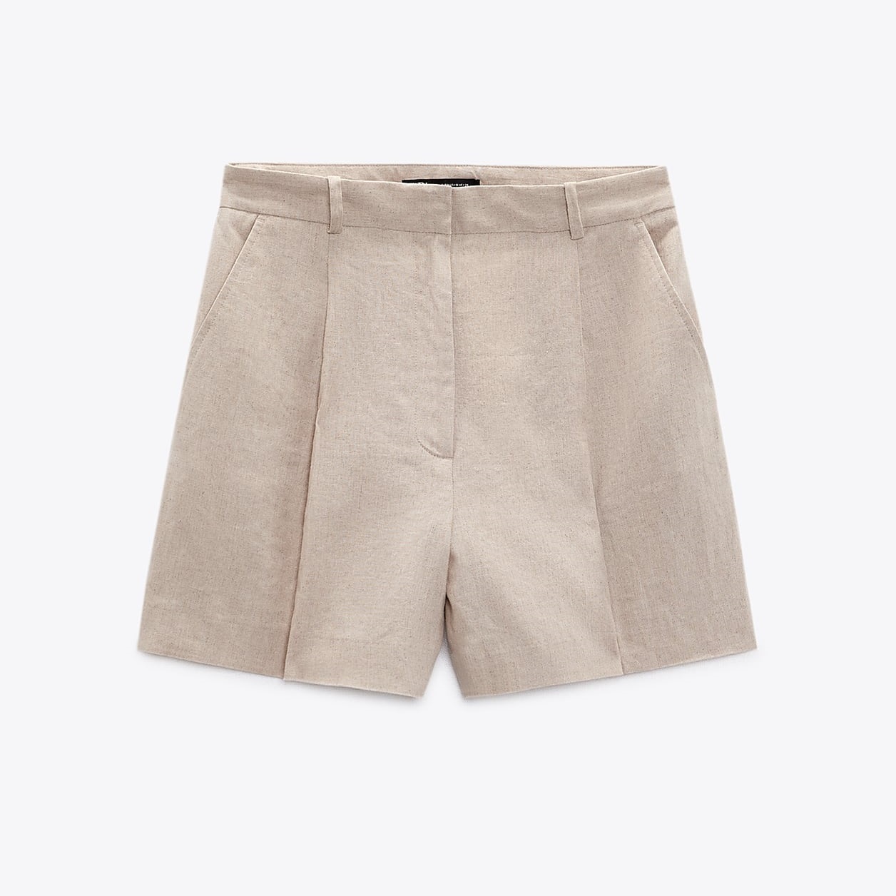 

Шорты Zara Linen Blend High-waist Bermuda, светло-бежевый