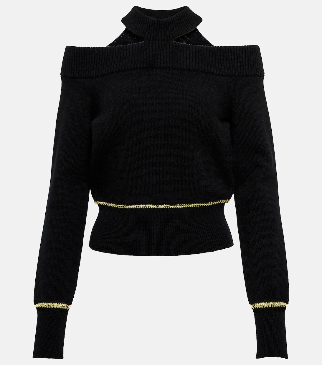 

Шерстяной свитер с открытыми плечами ALEXANDER MCQUEEN, черный