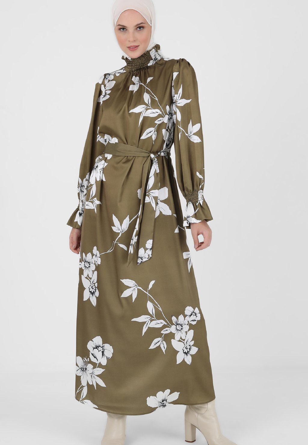 

Платье макси FLORAL MODEST REFKA Modanisa, оливково-зеленый