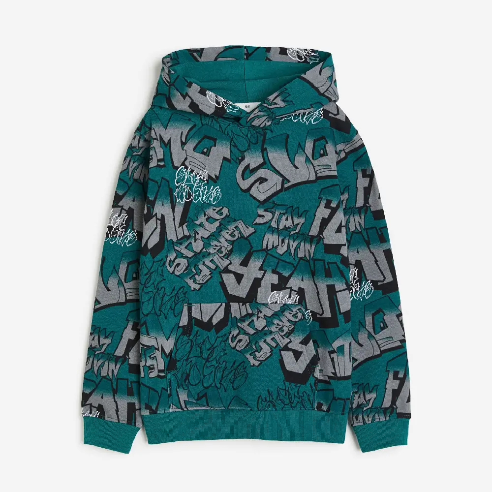 

Толстовка H&M Printed Graffiti, темно-бирюзовый