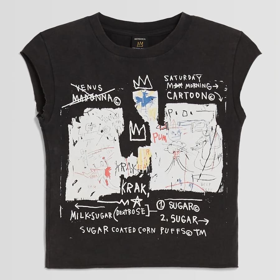 

Футболка Bershka Jean-Michel Basquiat Print Short Sleeve, темно-серый