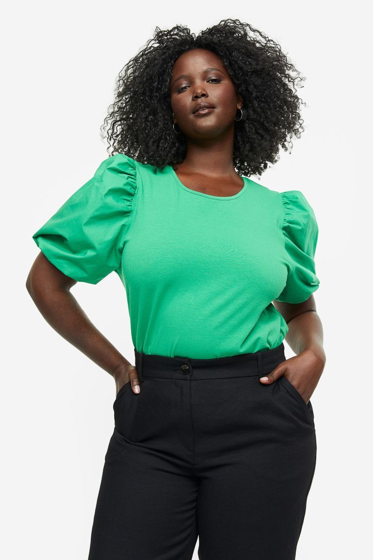 

Топ с пышными рукавами H&M, зеленый