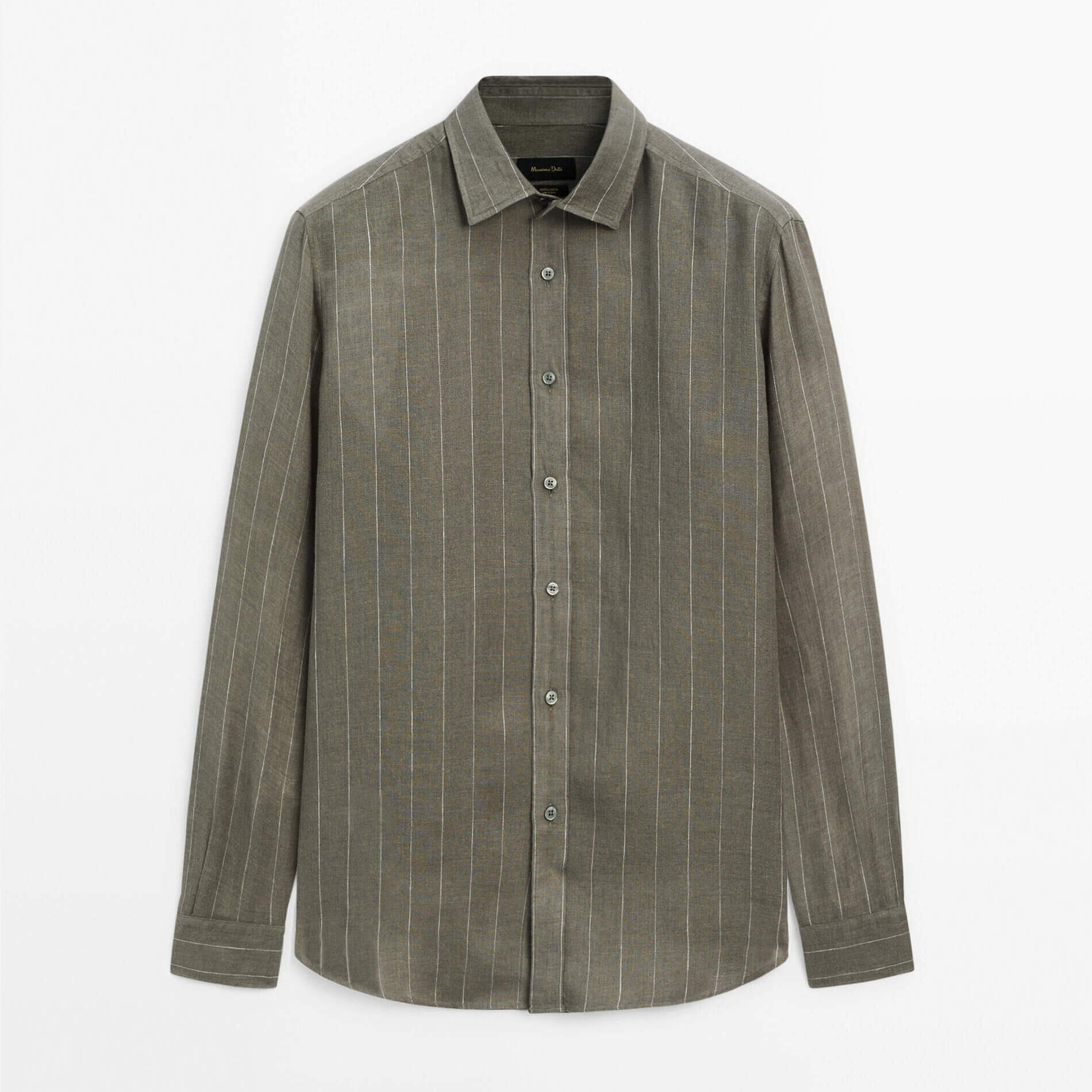 Рубашка Massimo Dutti 100% Linen Striped, зеленый рубашка uniqlo 100% linen striped белый синий