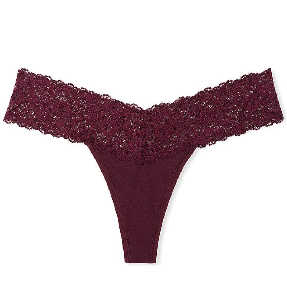 

Трусы Victoria's Secret The Lacie Lace-Waist Cotton Thong Classic Lace, бордовый