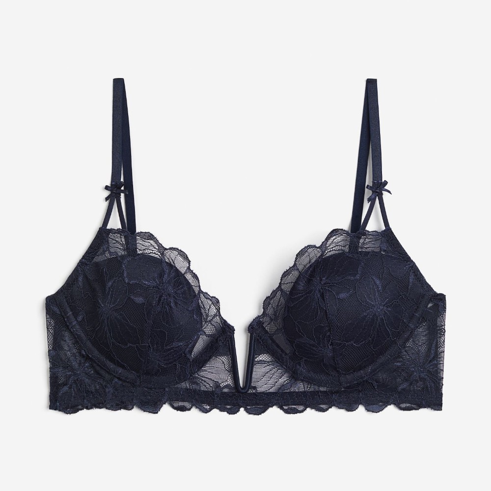 Бюстгальтер H&M Padded Underwire Lace, темно-синий woman lace bras cropped tops wire free lace simple girls padded tube top simple no underwire wild underwear