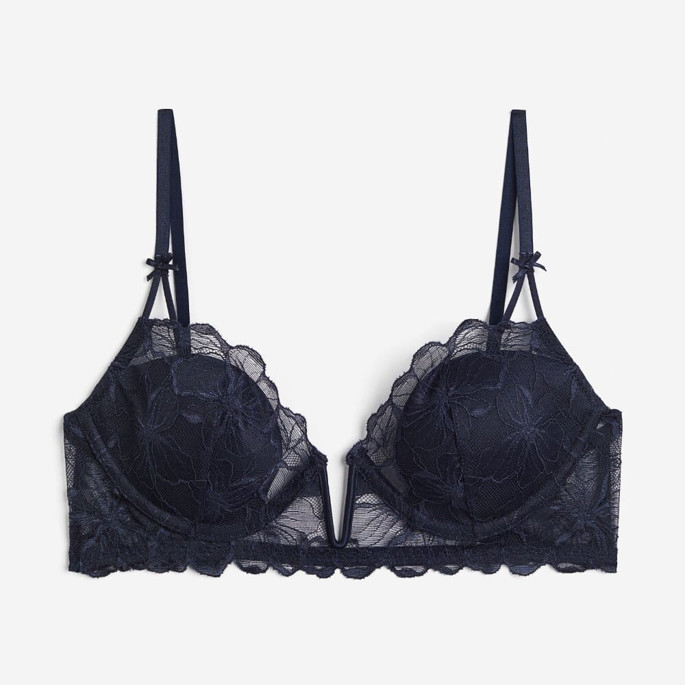 Бюстгальтер H&M Padded Underwire Lace, темно-синий бюстгальтер oysho eyelash lace classic with underwire синий