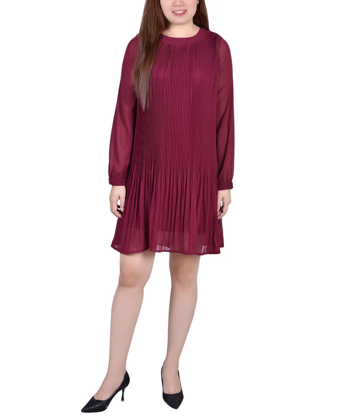 

Миниатюрное плиссированное платье с длинными рукавами NY Collection