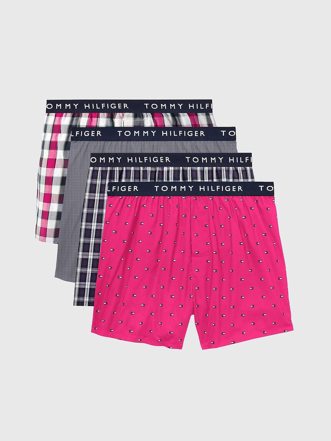 

Набор боксеров Tommy Hilfiger Woven Cotton, 4 предмета, розовый/серый