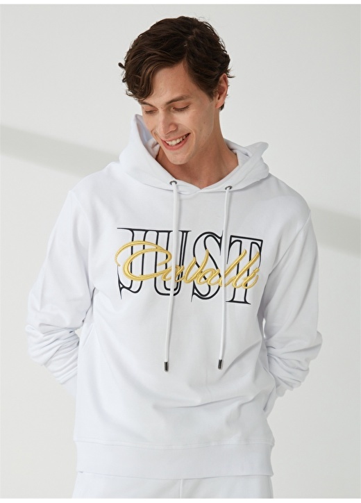 

Белая мужская толстовка с воротником с капюшоном Just Cavalli, Белый, Белая мужская толстовка с воротником с капюшоном Just Cavalli