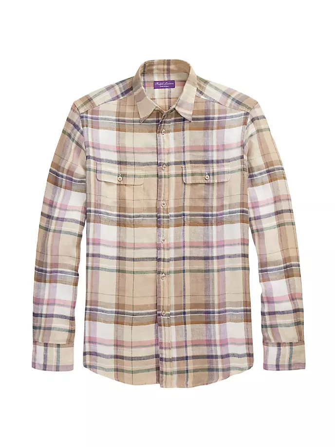 

Льняная рубашка в клетку с длинными рукавами Ralph Lauren Purple Label, мультиколор