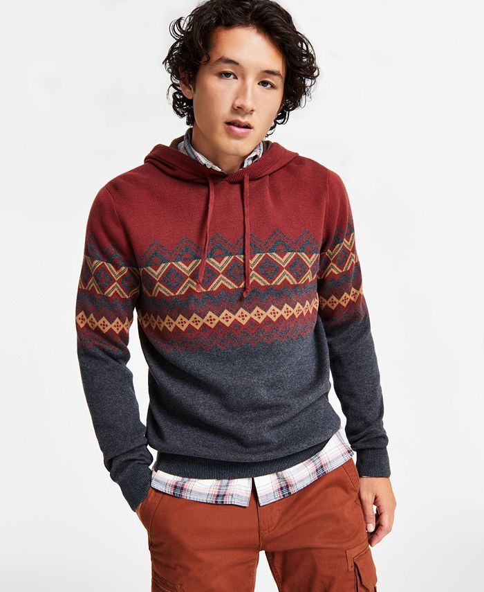 

Мужской пуловер с капюшоном Fair Isle Sun + Stone, коричневый