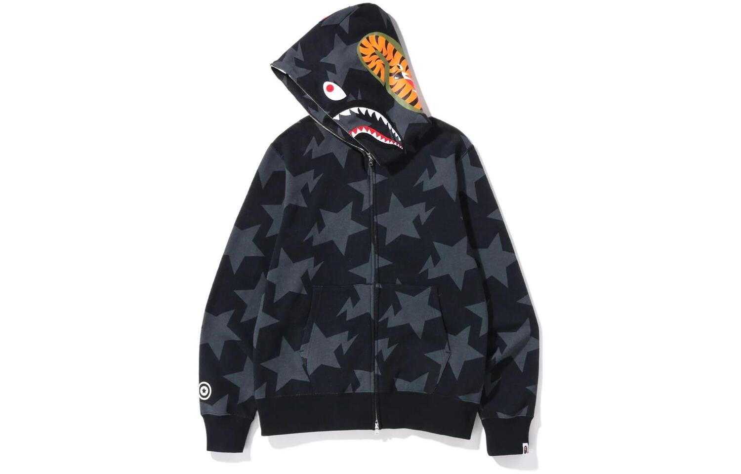 

Толстовка с капюшоном A Bathing Ape Bape Sta с рисунком акулы на молнии, Черный