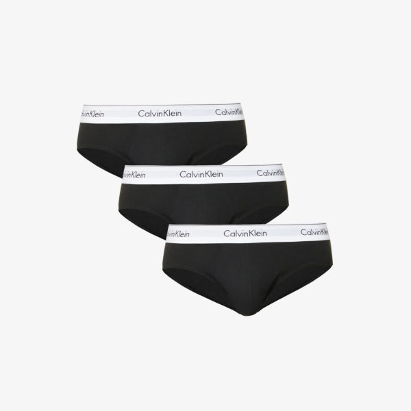 

Комплект из трех трусов из эластичного хлопка с поясом с логотипом Calvin Klein, черный