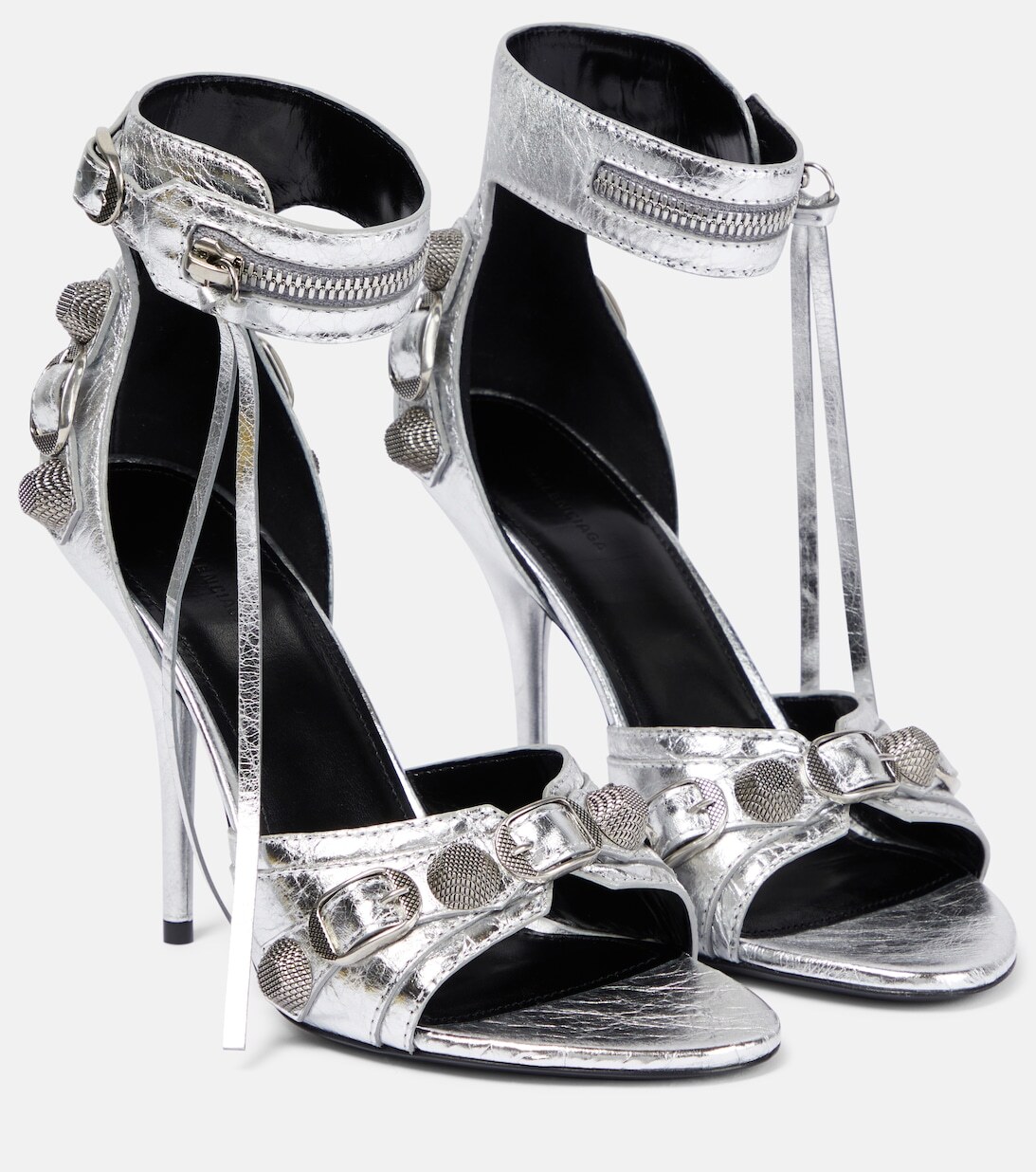 

Декорированные кожаные сандалии Cagole Balenciaga, серебряный