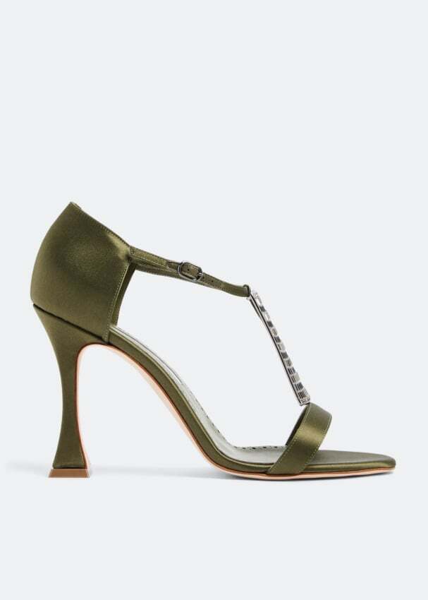 

Сандалии MANOLO BLAHNIK Rocisan satin t-strap sandals, зеленый