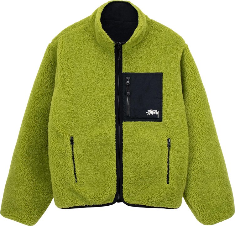 Куртка Stussy Sherpa Reversible Jacket 'Moss Green', зеленый