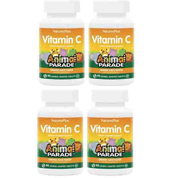 витамин с со вкусом апельсинового сока animal parade vitamin c chewable 90 шт Витамин C для детей NaturesPlus Animal Parade Vitamin C, 4 упаковки по 90 таблеток