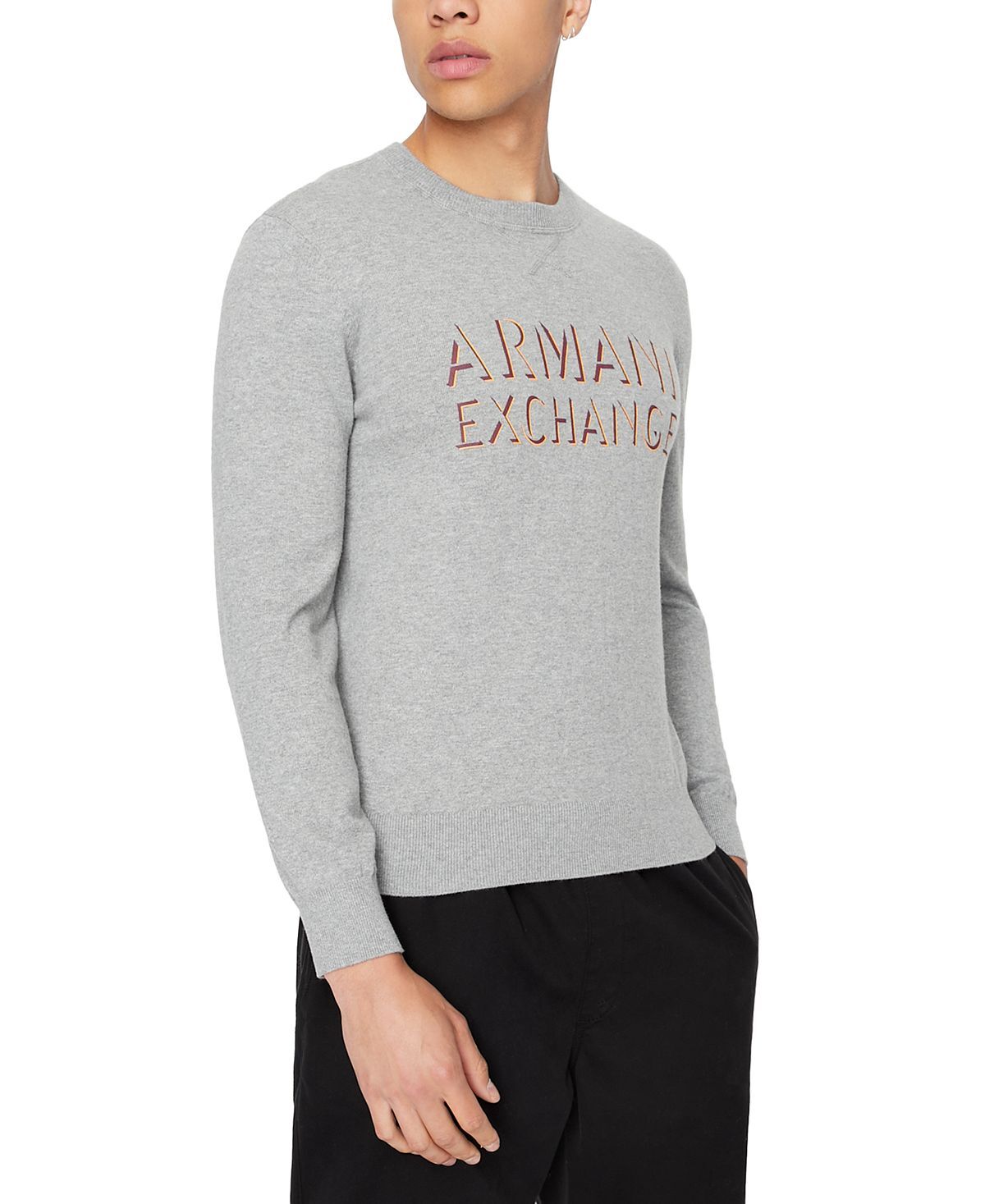 

Мужской свитер с контурным логотипом A|X Armani Exchange, светло-серый