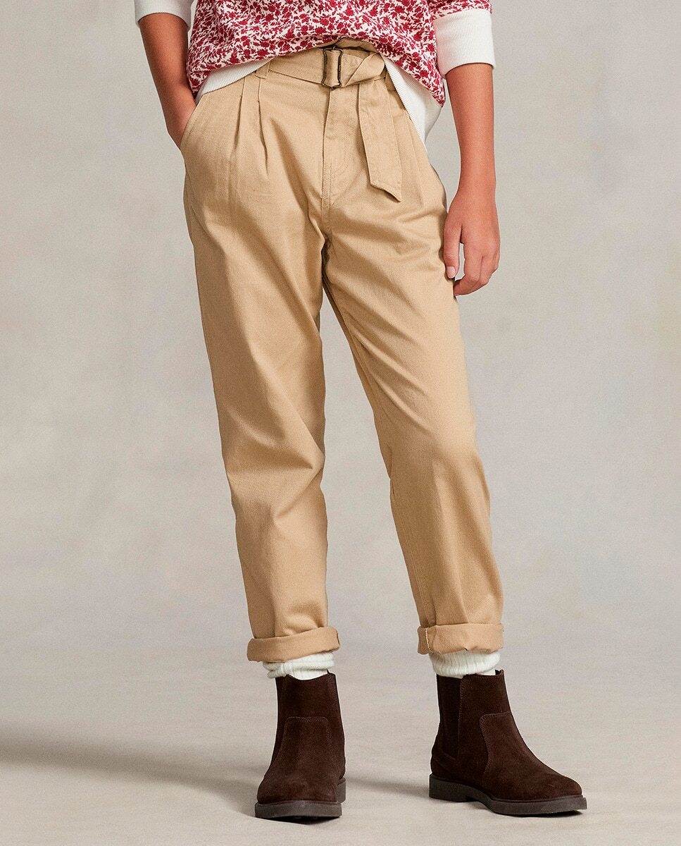 

Бежевые хлопковые брюки для девочки Polo Ralph Lauren, бежевый