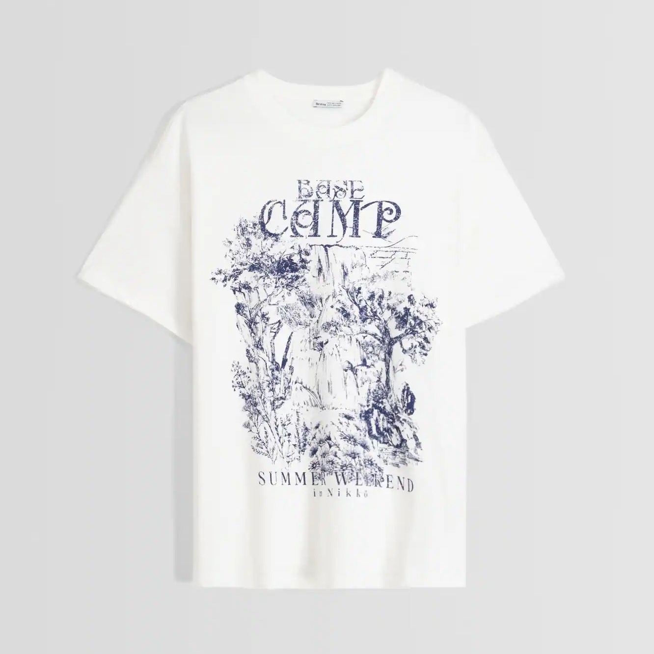 

Футболка Bershka Short Sleeve With Print, кремовый, Бежевый