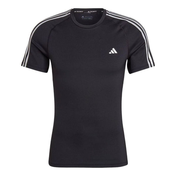 Футболка Adidas Solid Color Stripe Logo Casual Round Neck Short Sleeve Black T-Shirt, Черный
