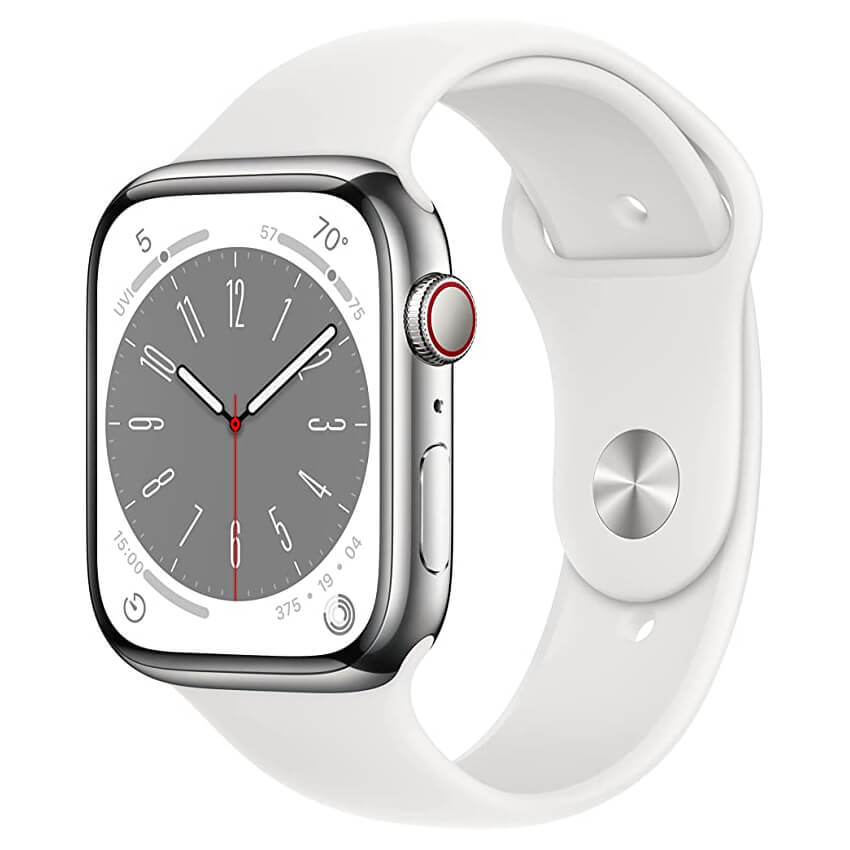Умные часы Apple Watch Series 8 (GPS + Cellular), 45 мм, Silver Stainless Steel Case/White Sport Band - R умные часы apple watch series 8 gps 45 мм серебристый белый