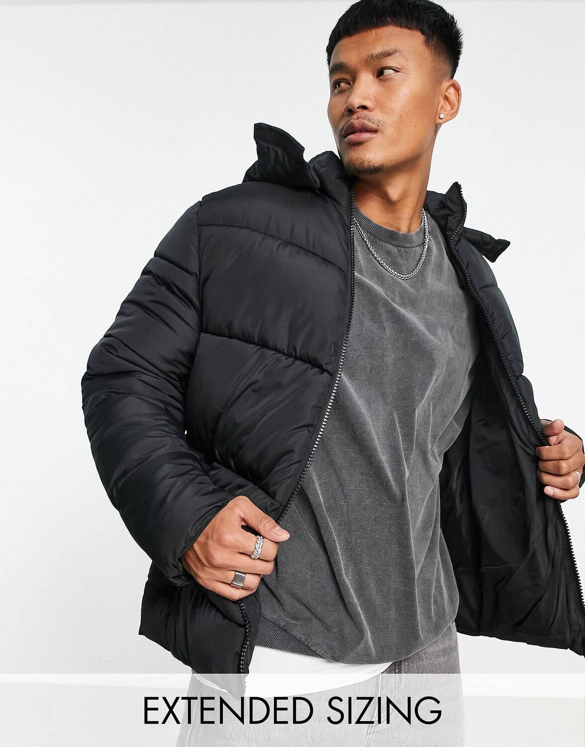 

Черная пуховая куртка со съемным капюшоном ASOS DESIGN, Черный