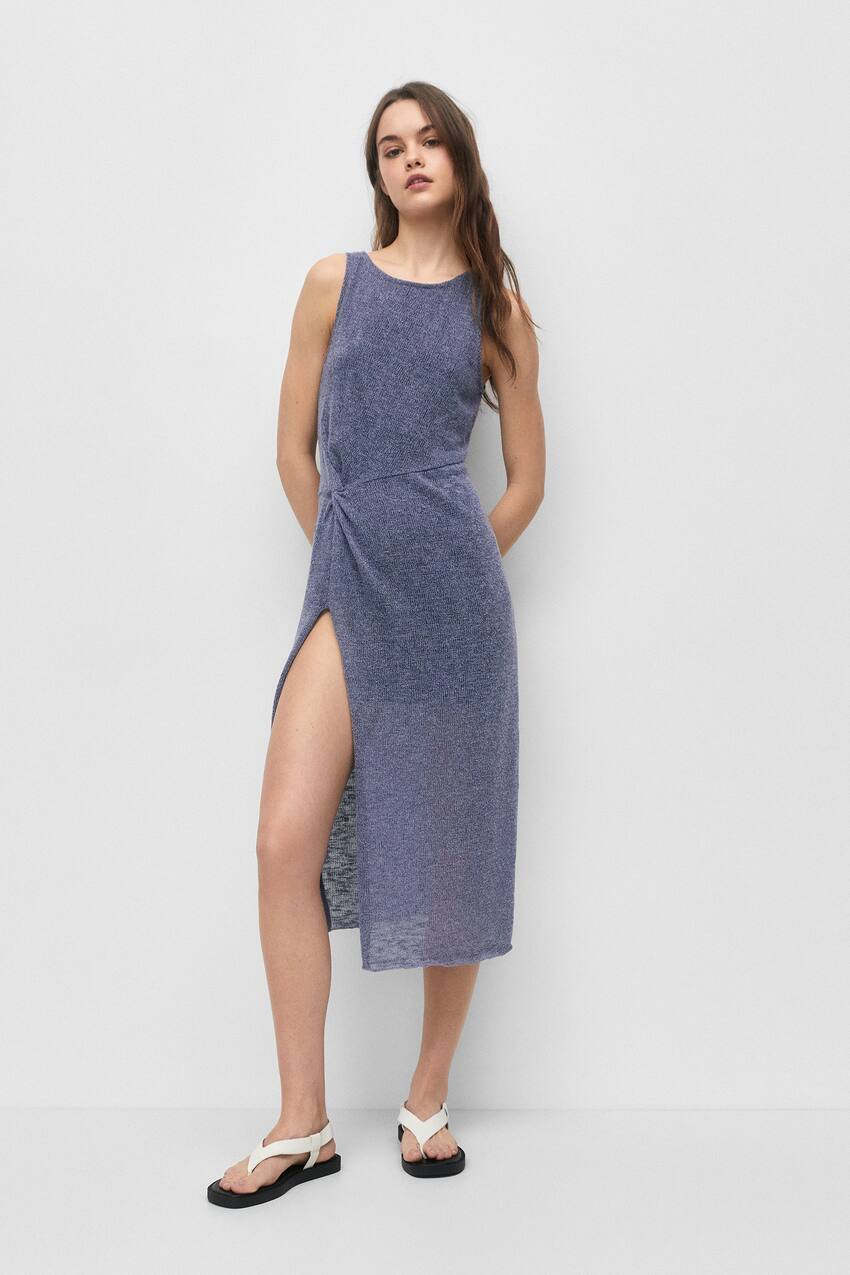 

Платье миди с разрезами Pull&Bear, синий