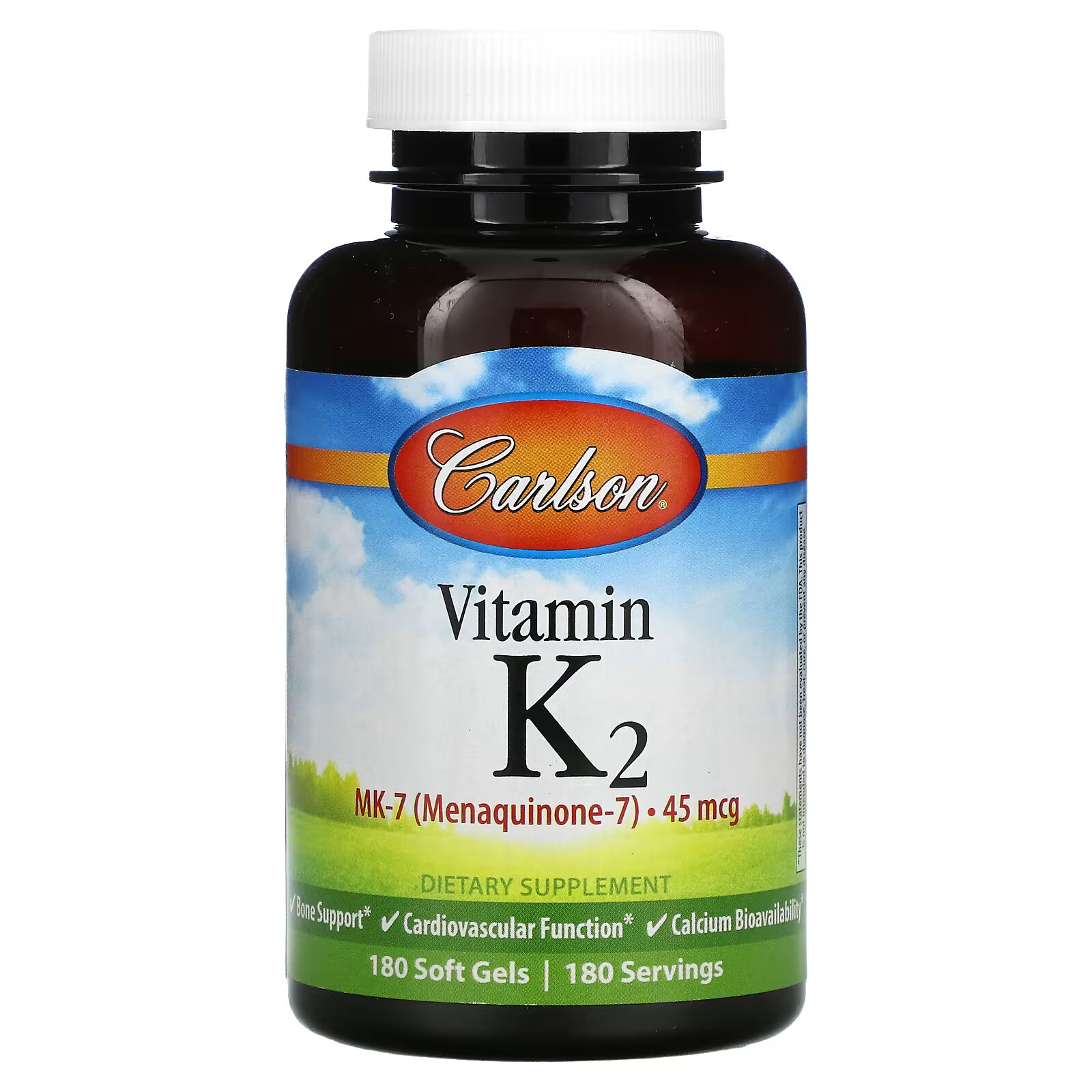 Carlson, Витамин K2 MK-7 (менахинон-7), 45 мкг, 180 мягких таблеток carlson витамин k2 90 мкг 60 мягких таблеток
