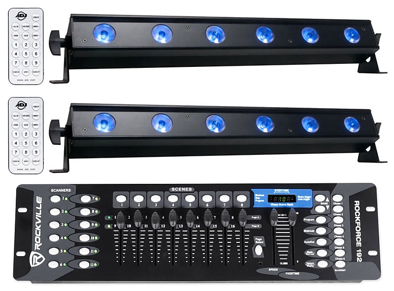 цена (2) American DJ ADJ UB 6H 22.5 RGBAW+UV LED DMX Wash Light Bars+Контроллер (2) UB 6H+ROCKFORCE 192