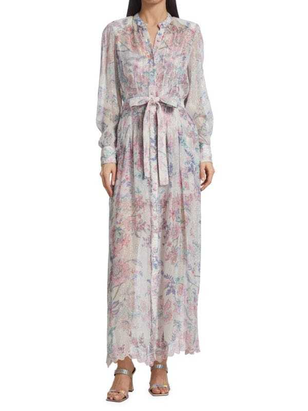 

Макси-платье HEMANT & NANDITA с металлической полосой и цветочным принтом с поясом, белый