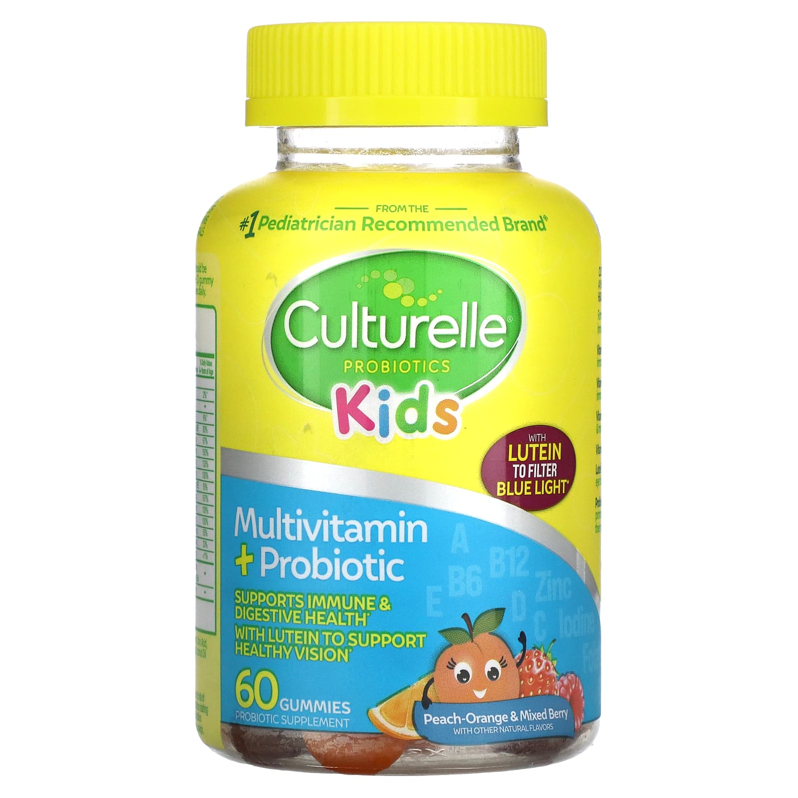 Детские пробиотики, мультивитамины и пробиотики, персик-апельсин и ягодное ассорти, 60 жевательных таблеток Culturelle