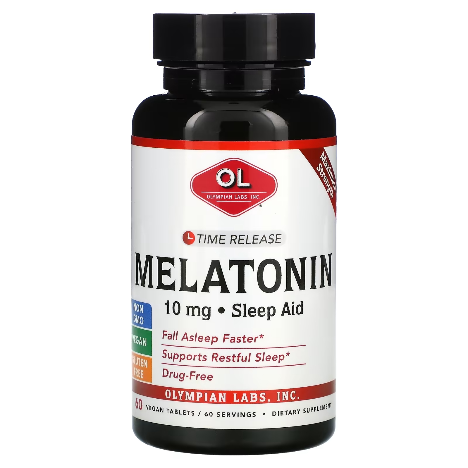 Olympian Labs Мелатонин с отсроченным высвобождением 10 мг, 60 вегетарианских таблеток